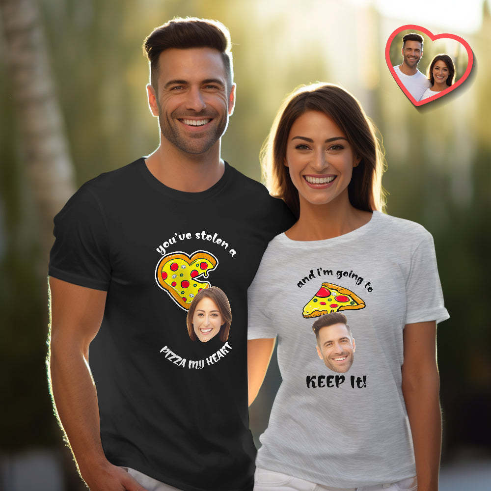 Custom Couple Matching T-shirts Pizza My Heart Personalized Matching Couple Shirts Valentine's Day Gift - MyFaceSocksEU