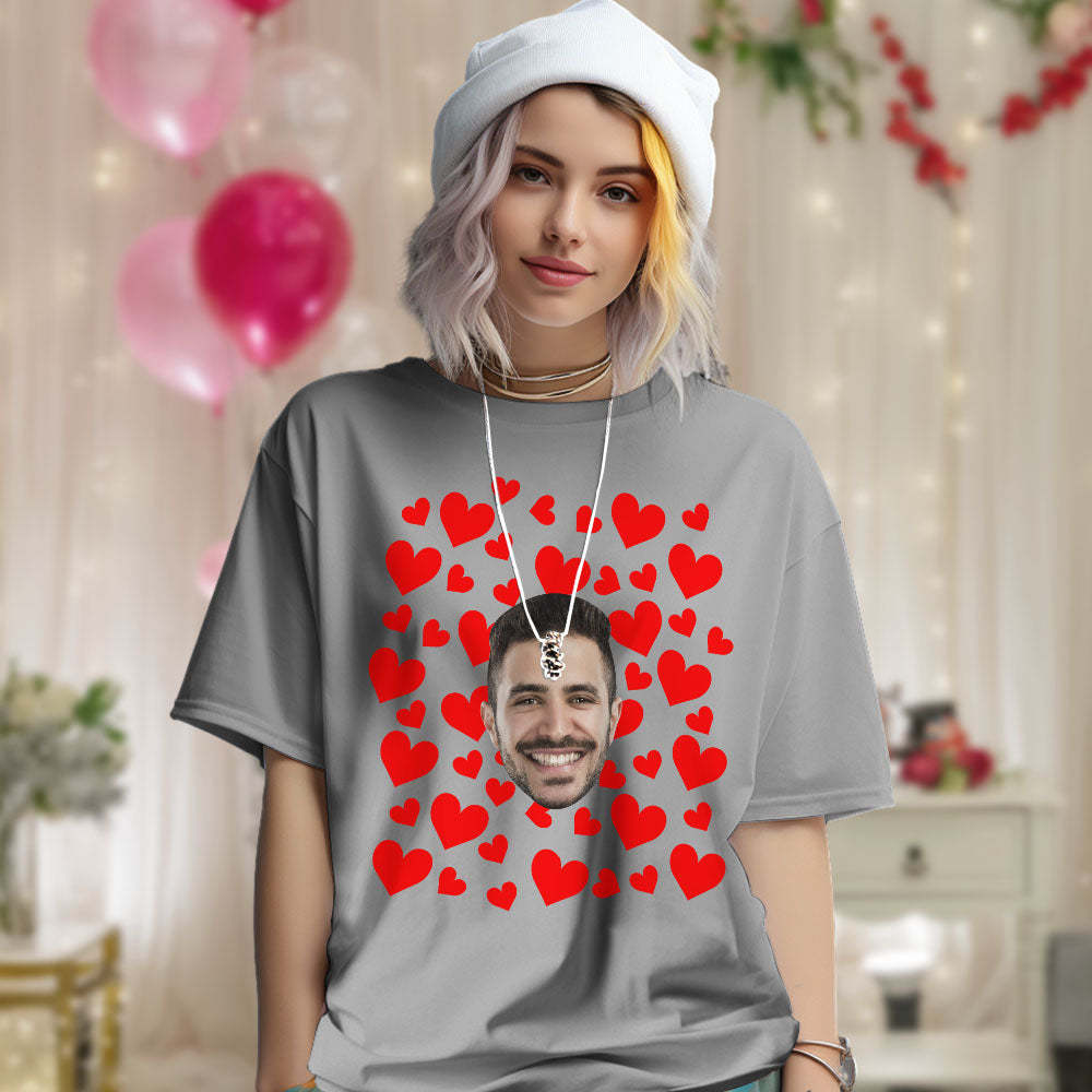Custom Photo Vintage Tee Personalized Couple T-shirt  Red Hearts Valentine's Day Gifts for Couple - MyFaceSocksEU