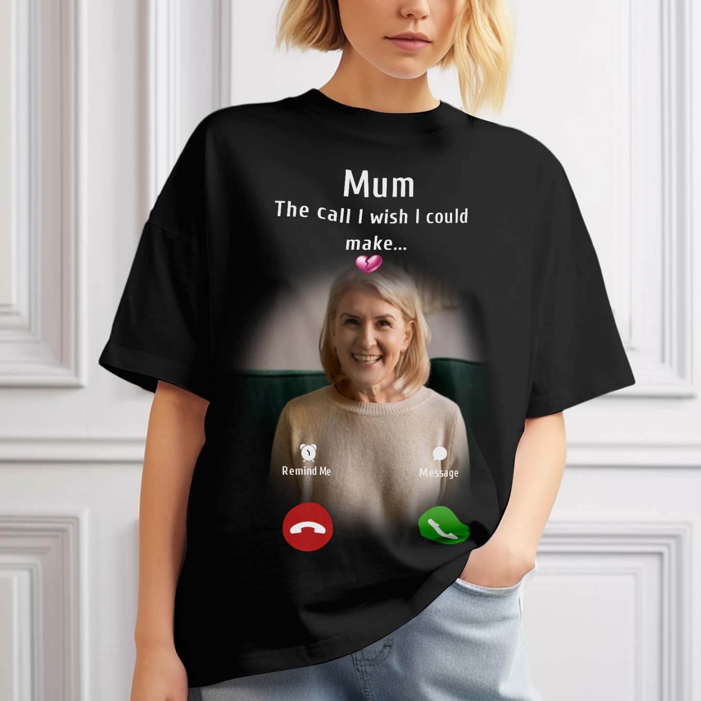 Custom Photo Memorial Mom T-shirt Memorial Gift Idea Personalized Shirt The Call I Wish I Could Make - MyFaceSocksEU