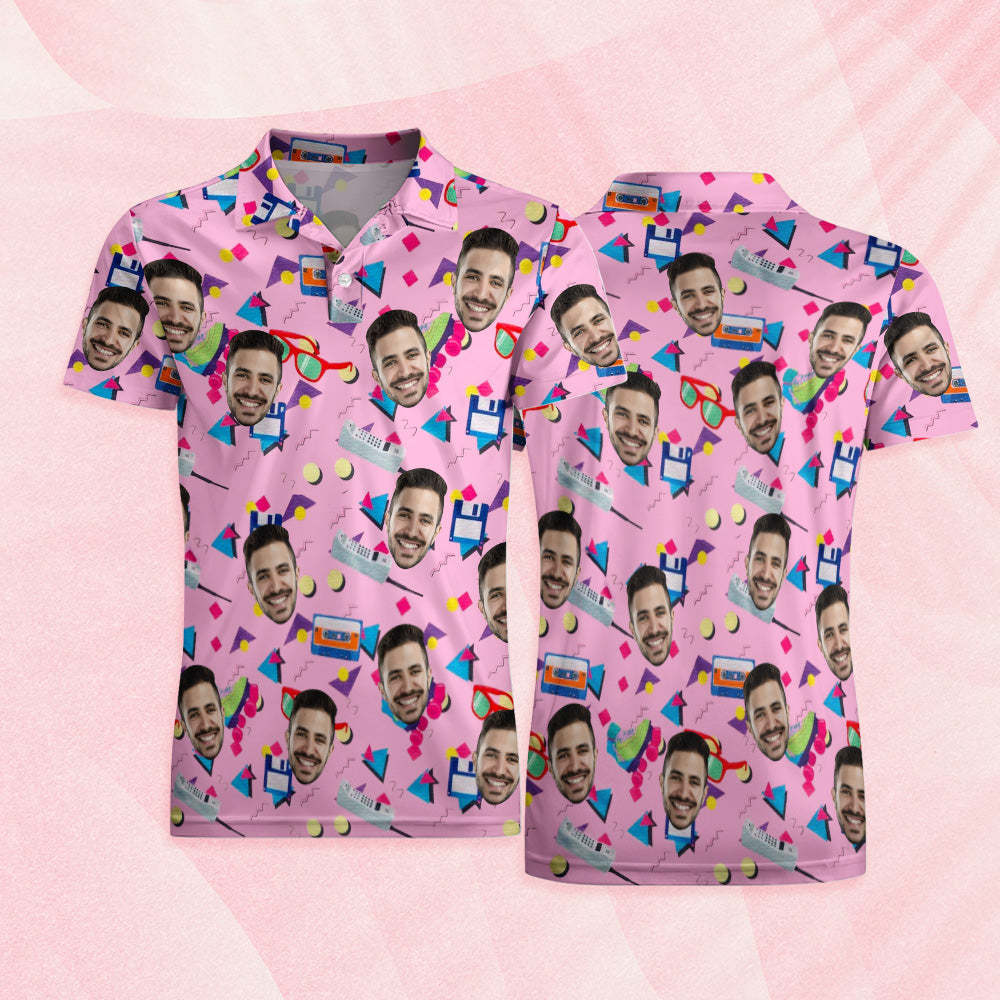 Custom Mens Face Hawaiian Polo Shirt Pink Party Style Polo Shirt - myfacesockseu