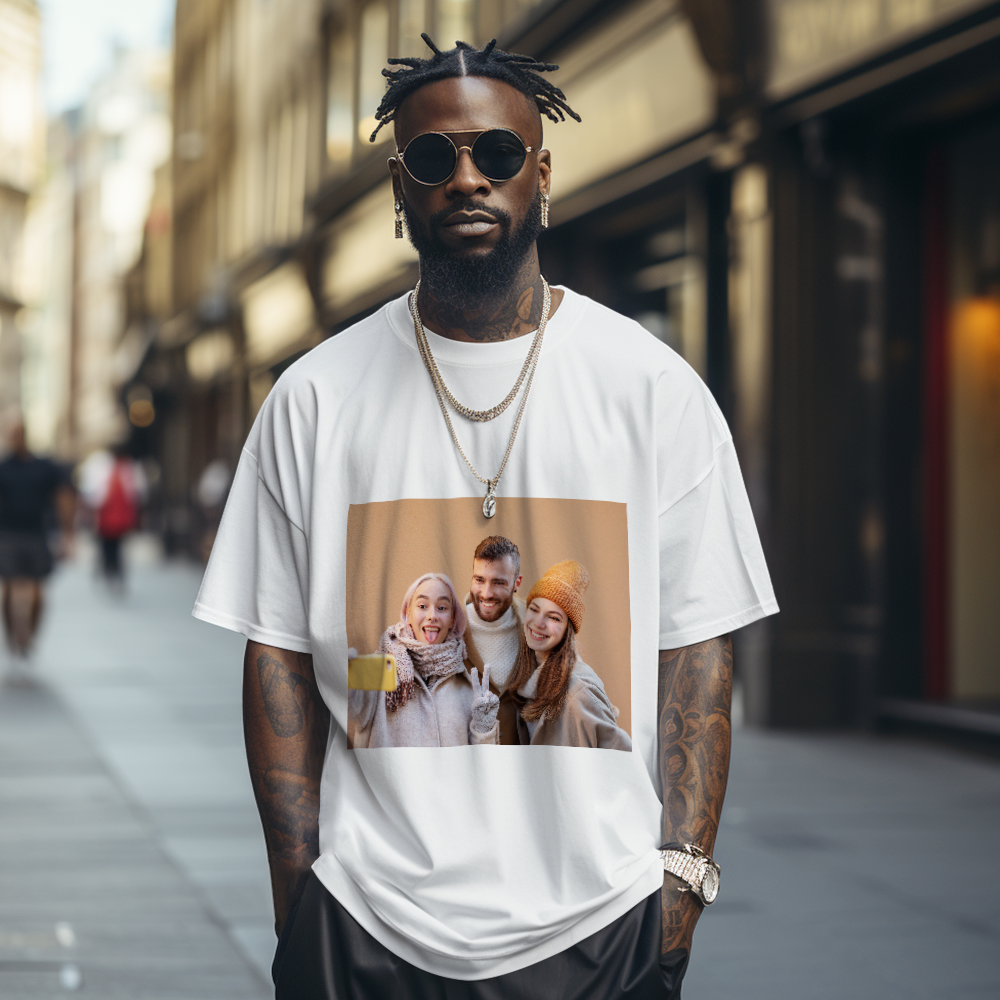 Custom Photo Vintage Tee Personalized Name T-shirt for Men Unique 90s Vintage Shirt Old School Tee - myfacesockseu