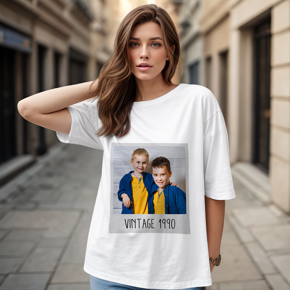 Custom Photo Vintage Tee Personalized Name T-shirt for Men Unique 90s Vintage Shirt Old School Tee - myfacesockseu