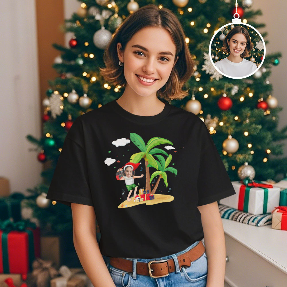 Custom Face T-shirt Santa Colorful Light Tree Tshirt Lights Xmas Funny T-Shirt - myfacesockseu