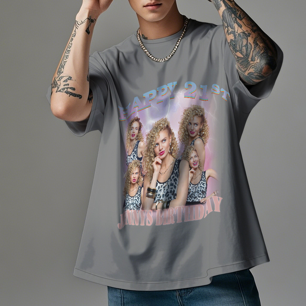 Custom 21st Birthday Photo Shirt Vintage Graphic T-Shirt Birthday Gift - myfacesockseu