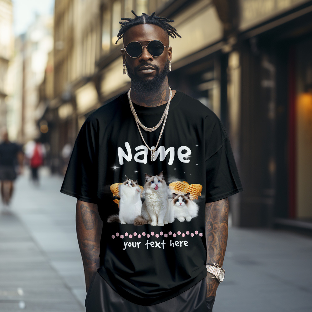 Custom Photo Vintage Retro Cat T-Shirt Personalized Cute Cat Photo T-shirt Gift Idea - myfacesockseu
