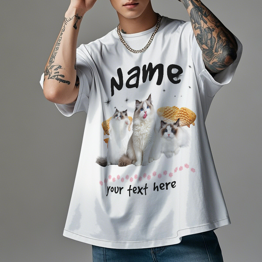 Custom Photo Vintage Retro Cat T-Shirt Personalized Cute Cat Photo T-shirt Gift Idea - myfacesockseu
