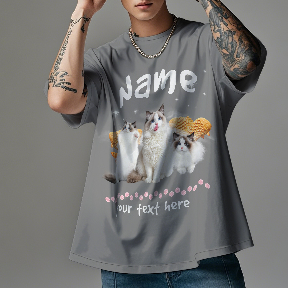 Custom Photo Vintage Retro Cat T-Shirt Personalized Cute Cat Photo T-shirt Gift Idea - myfacesockseu