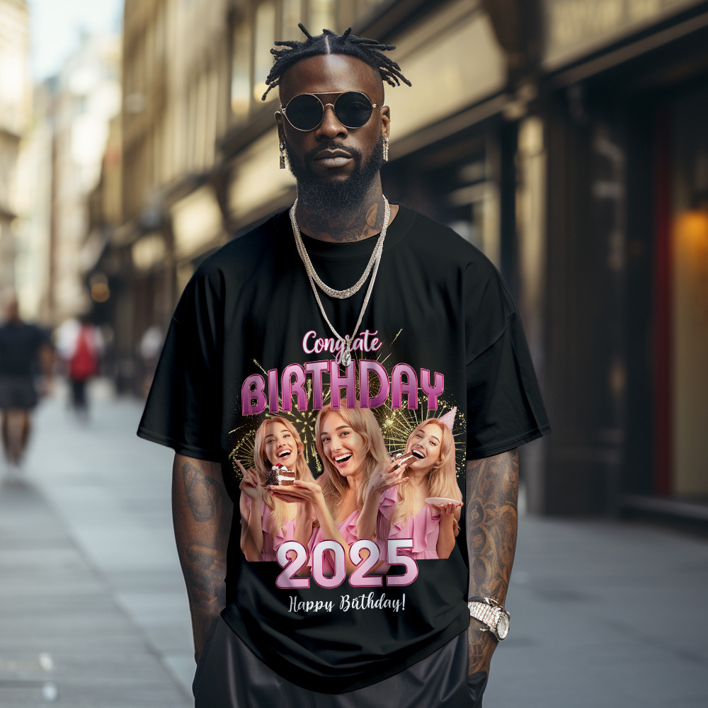 Custom Photo Vintage Retro Birthday T-Shirt Personalized Photo Tshirt Birthday Gift - myfacesockseu