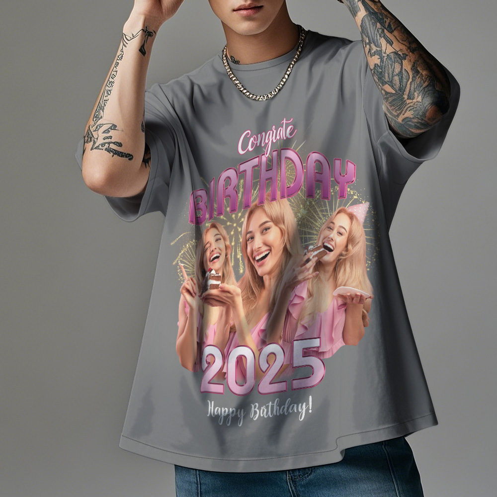 Custom Photo Vintage Retro Birthday T-Shirt Personalized Photo Tshirt Birthday Gift - myfacesockseu