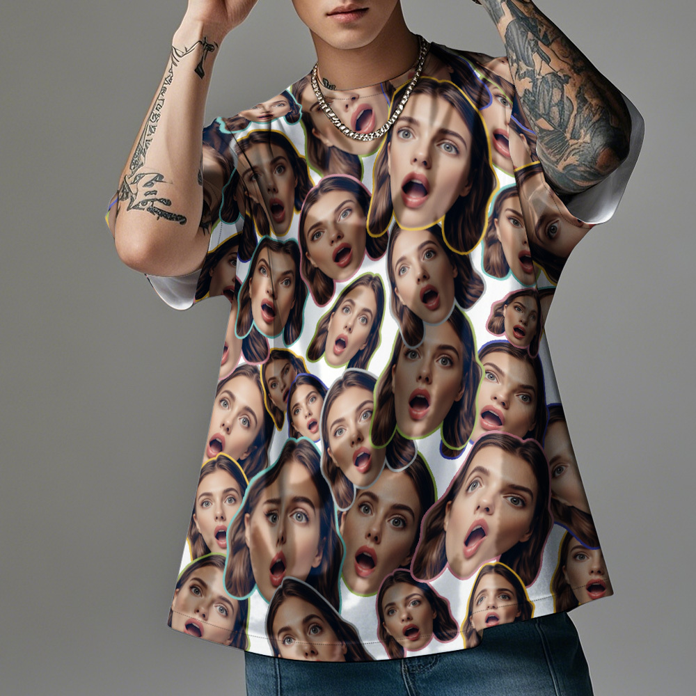 Personalized Mash Face Photo Vintage T-shirts Custom Photo Tee Unique Gifts - myfacesockseu