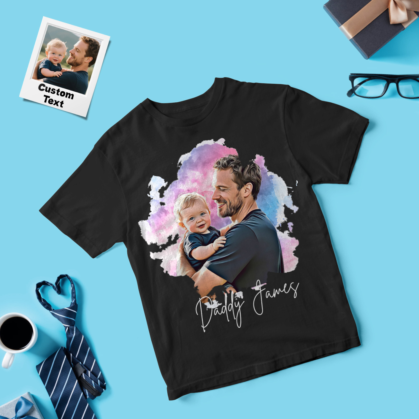 Personalized Father Shirt Name and Photo Shirt Custom Fathers Day Oil Painting Effect T Shirt Gift - myfacesockseu