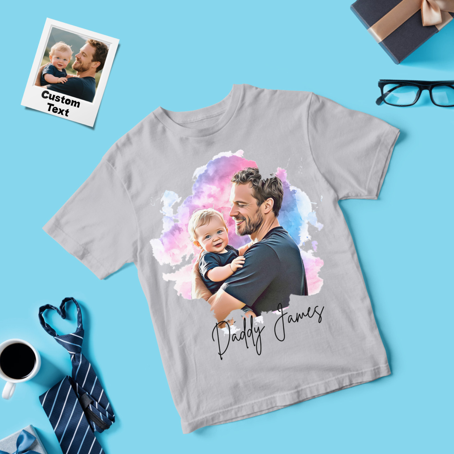 Personalized Father Shirt Name and Photo Shirt Custom Fathers Day Oil Painting Effect T Shirt Gift - myfacesockseu