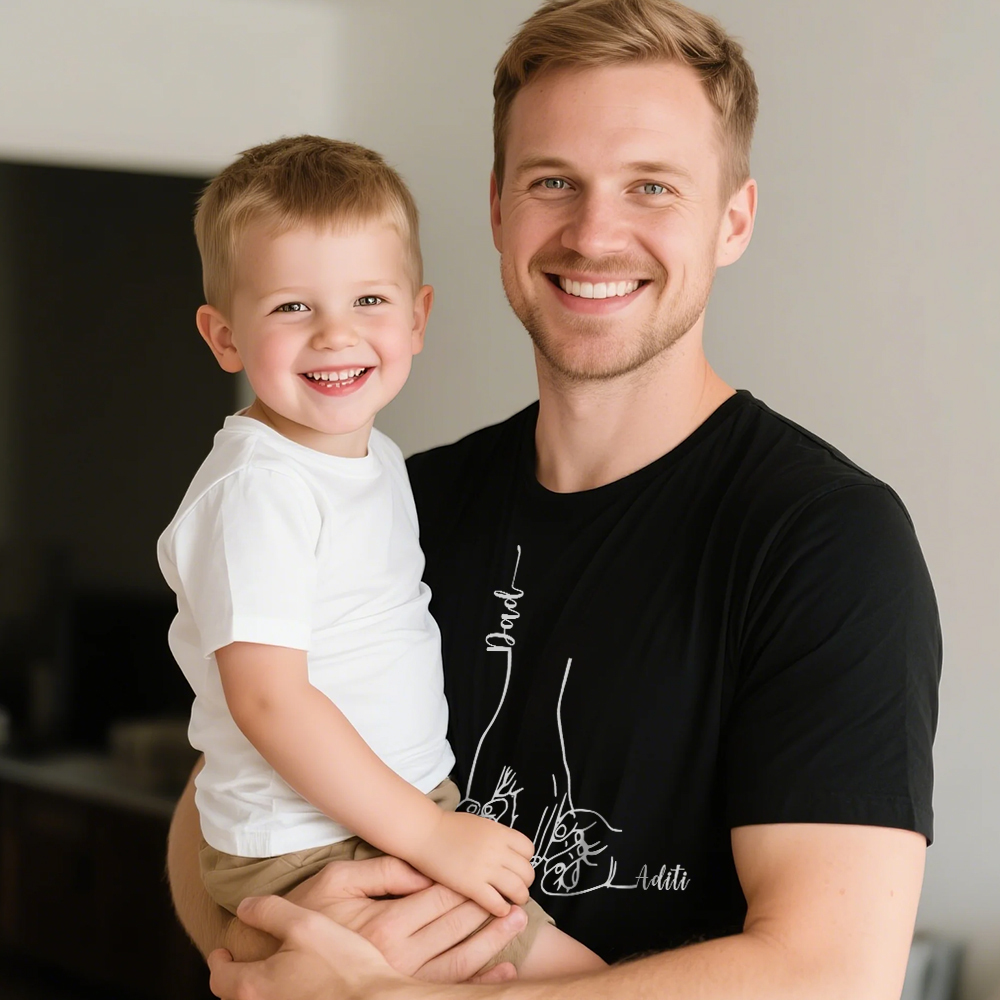 Personalized Dad Shirt With Kids Names Father's Day Shirt, Personalized Dad and Children Hands Shirt Gift for Husband - myfacesockseu