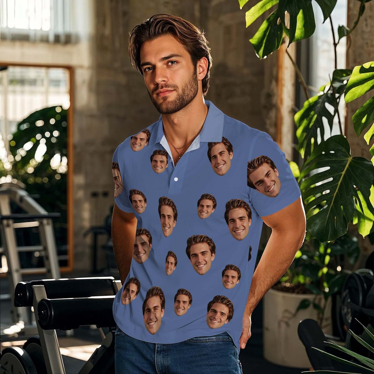 Custom Polo Shirt Personalized Face Polo Dark Blue Golf Polo Shirt Men's Polo Shirt Gift - myfacesockseu