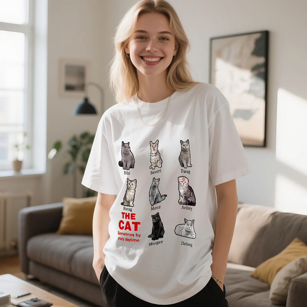 Custom Cat Photo and Name T-Shirt Personalized Pet Shirt for Women Men Cat Mom or Dad Gift - myfacesockseu