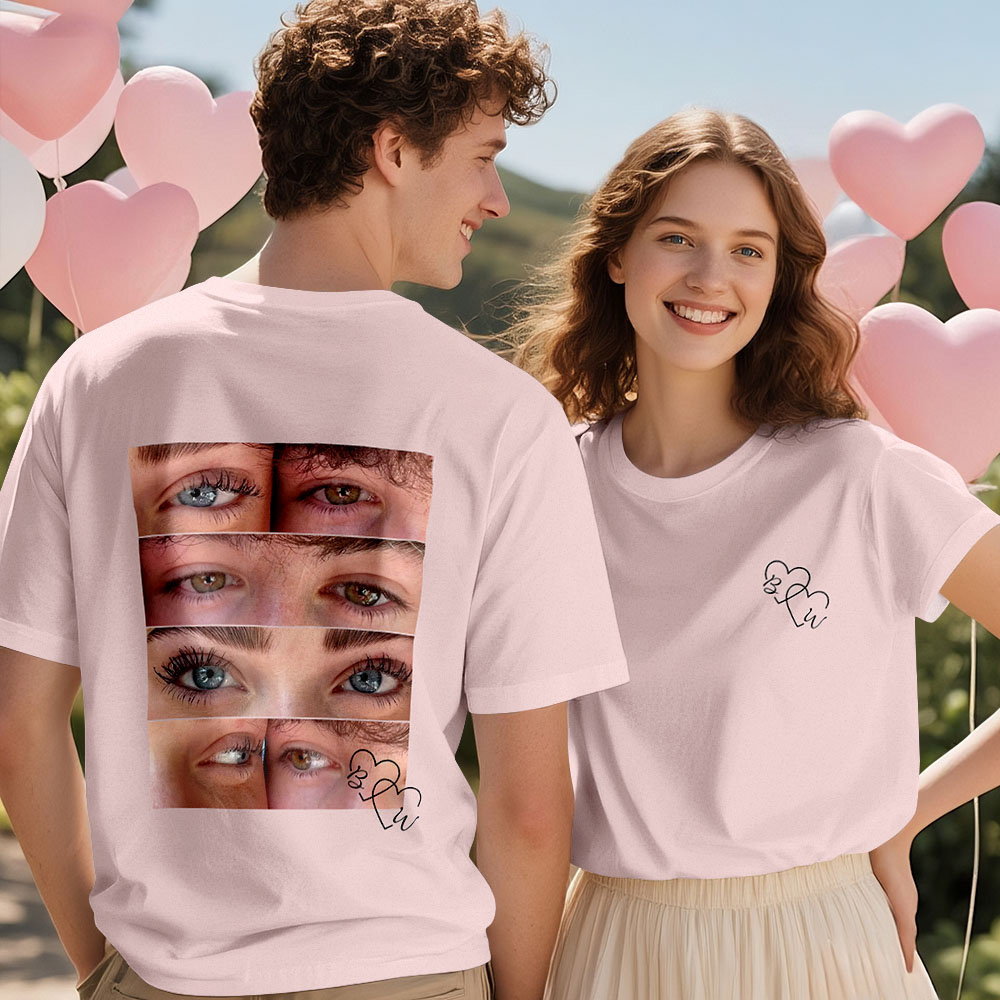 Custom Photo T-shirt Personalized Eyes Shirt for Couple - myfacesockseu