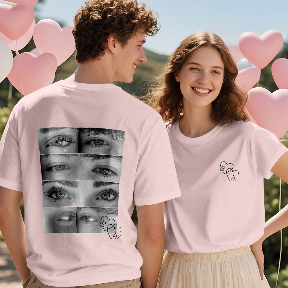 Custom Photo T-shirt Personalized Eyes Shirt for Couple - myfacesockseu