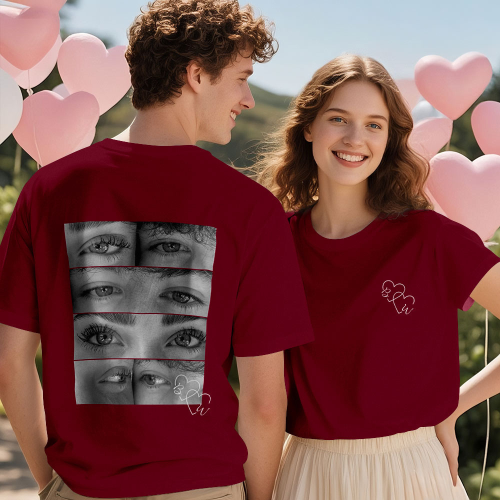 Custom Photo T-shirt Personalized Eyes Shirt for Couple - myfacesockseu