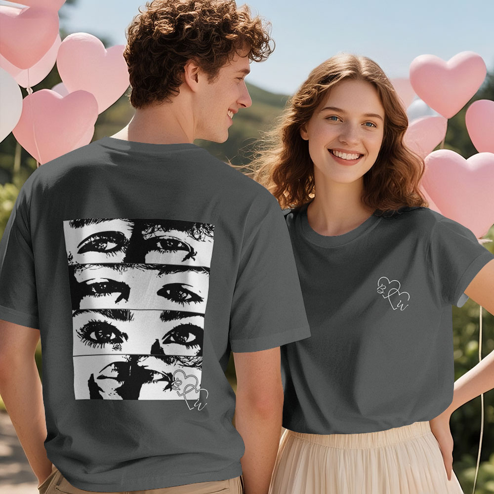 Custom Photo T-shirt Personalized Eyes Shirt for Couple - myfacesockseu