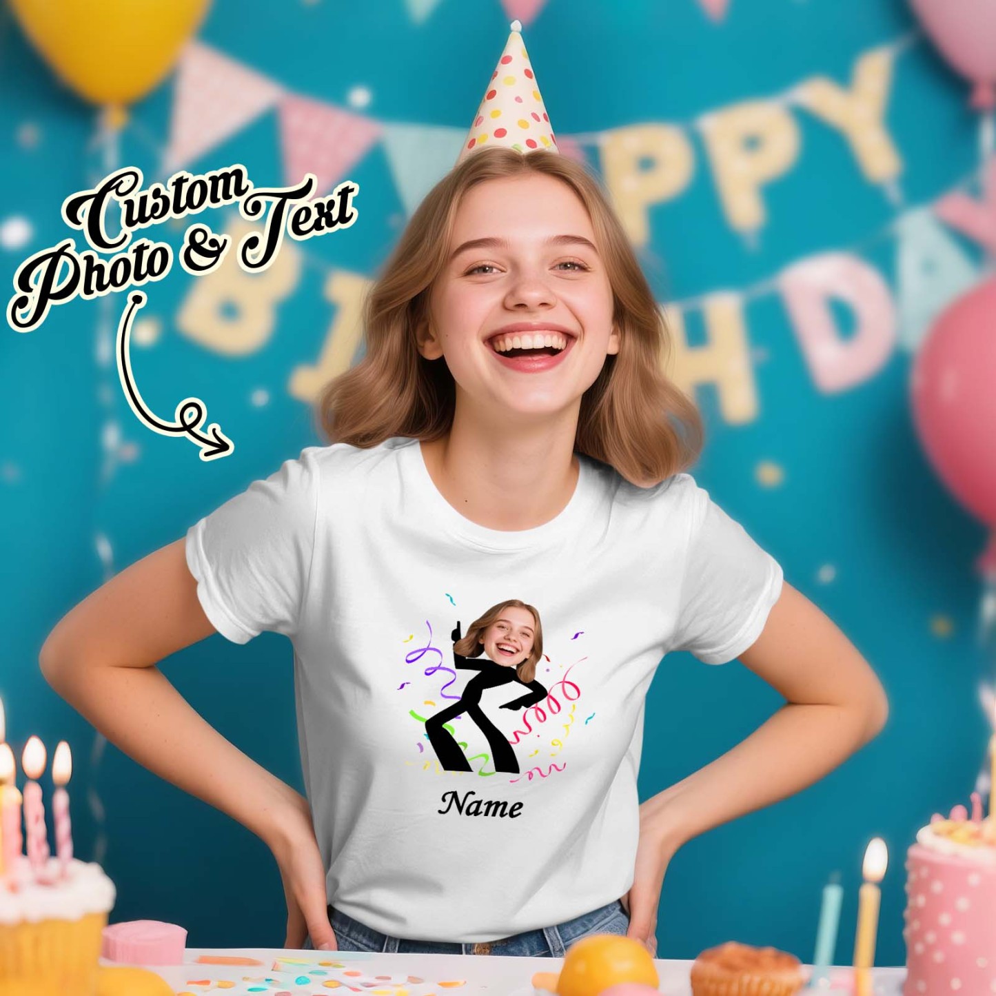 Custom Face Stick Figures White Birthday Shirt Photo Shirt Birthday Party Group Shirt Funny Shirt Gift - myfacesockseu