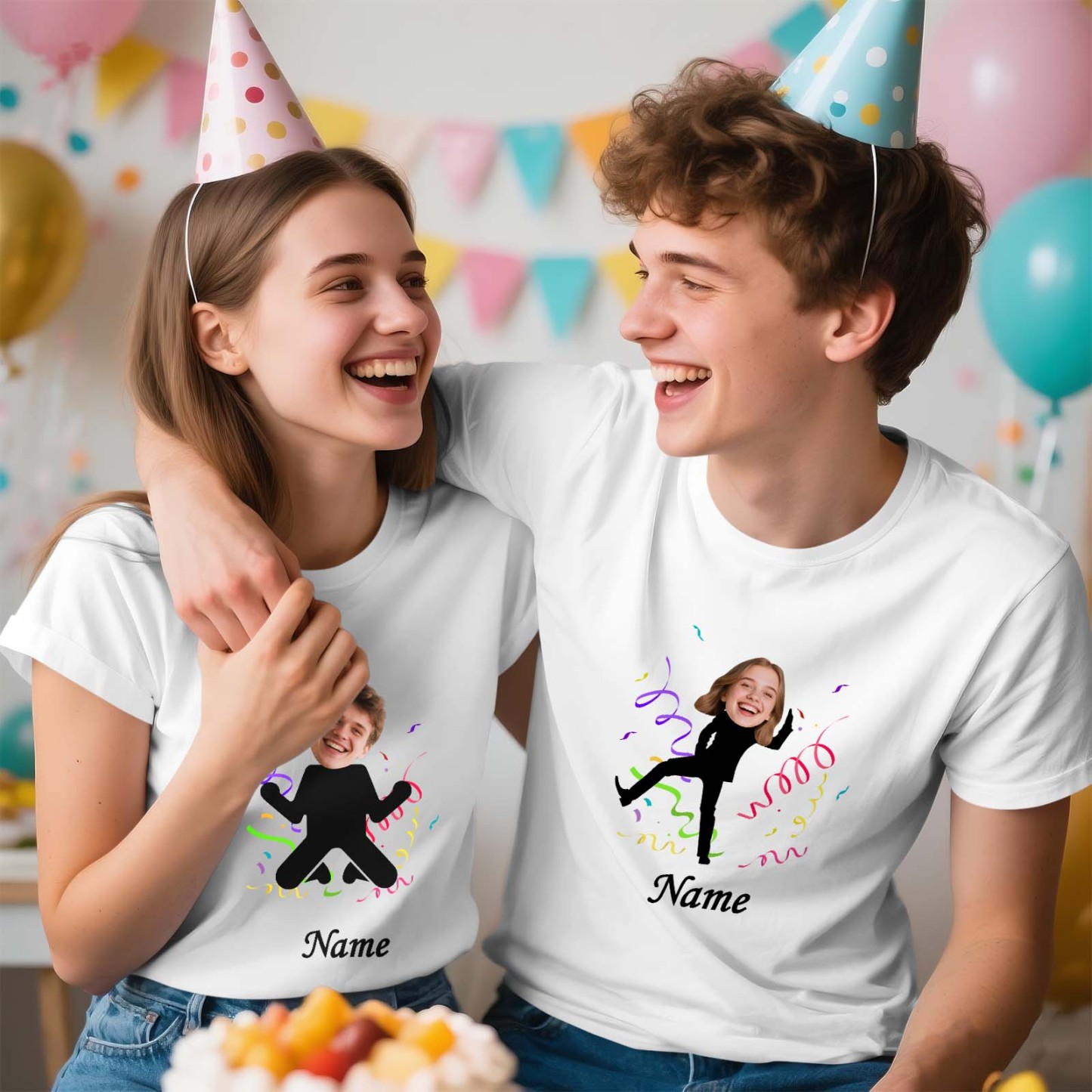 Custom Face Stick Figures White Birthday Shirt Photo Shirt Birthday Party Group Shirt Funny Shirt Gift - myfacesockseu