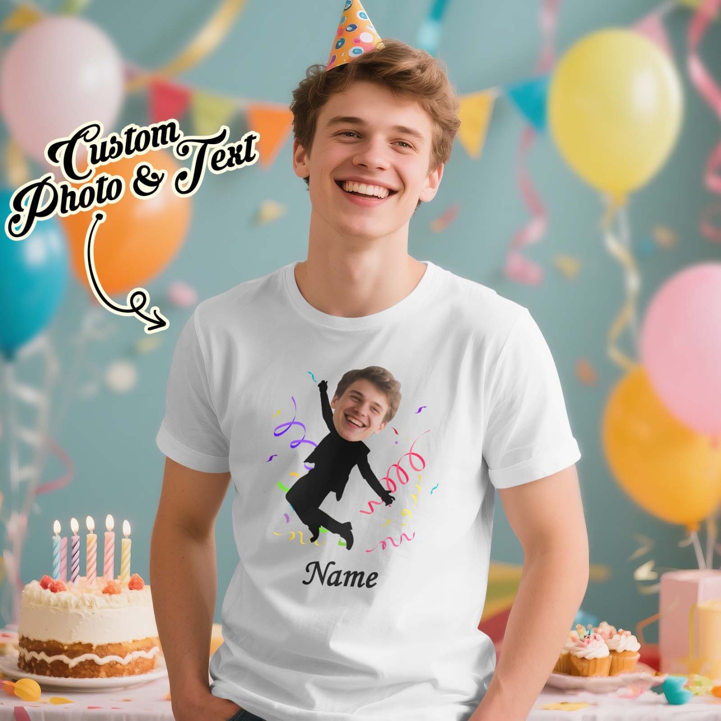 Custom Face Stick Figures White Birthday Shirt Photo Shirt Birthday Party Group Shirt Funny Shirt Gift - myfacesockseu