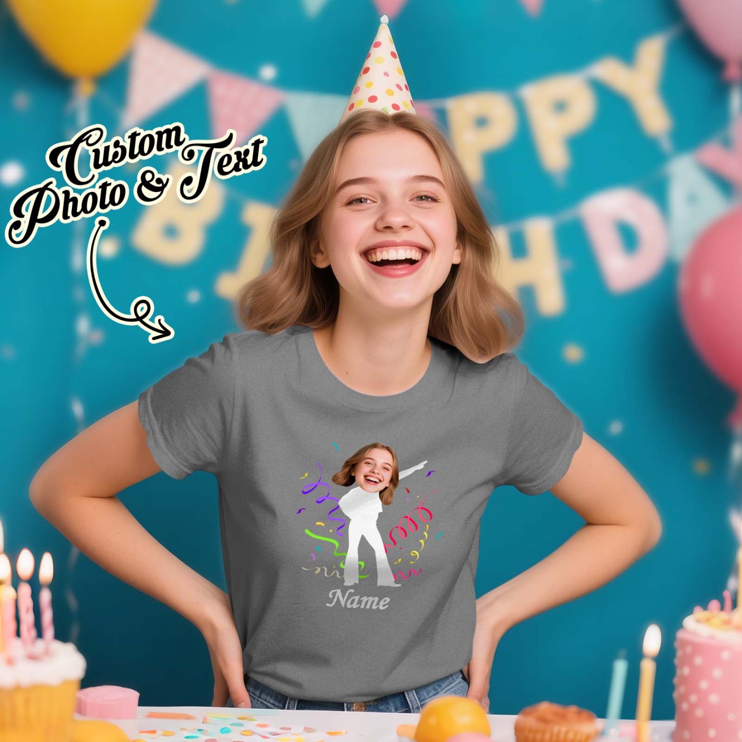 Custom Face Stick Figures White Birthday Shirt Photo Shirt Birthday Party Group Shirt Funny Shirt Gift - myfacesockseu