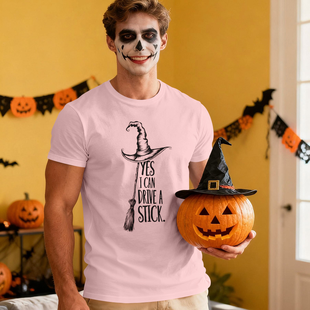 Yes I Can Drive A Stick T Shirt, Funny Halloween Witch Tee for Women, Spooky Party Shirt, Cute Halloween Gift Top, Witchy Costume Outfit - myfacesockseu