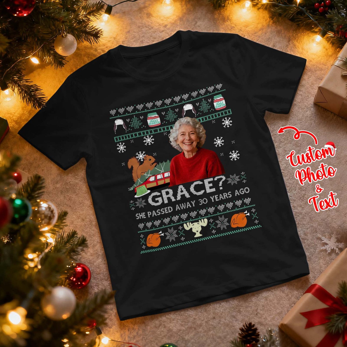 Personalized Photo Tshirt Custom Photo Text T Shirt Gift Idea Christmas Gift For Family Friend Funny Santa Gift - myfacesockseu