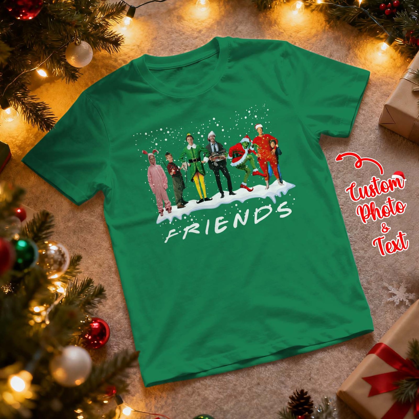 Personalized Photo Tshirt Custom Photo Text T Shirt Gift Idea Christmas Gift For Family Friend Funny Santa Gift - myfacesockseu