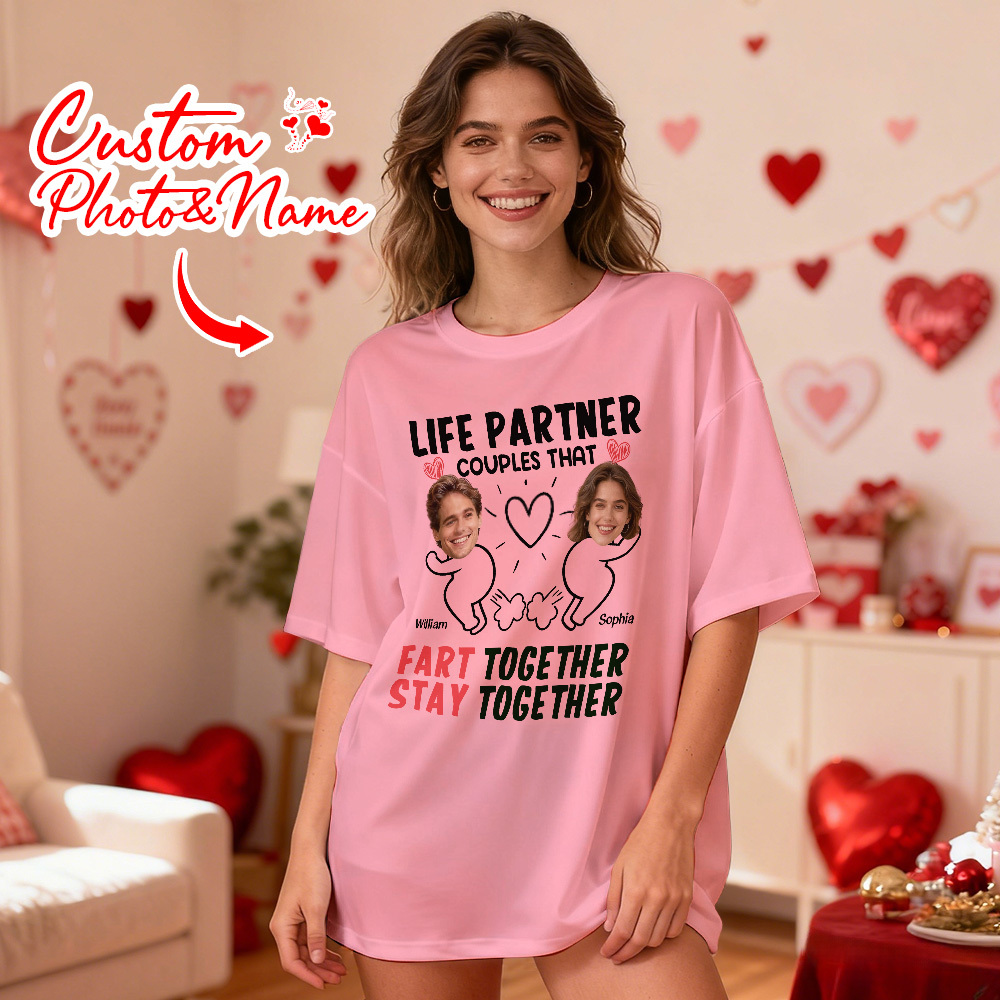 Custom Couple Photo Tee Personalized Photo T Shirt LIFE PARTNER COUPLES THAT FART TOGETHER STAY TOGETHER Anniversary Valentine Gift - myfacesockseu