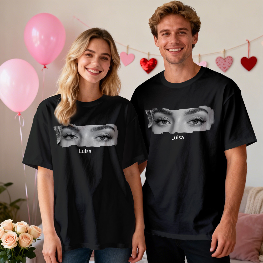 Custom Eyes Shirt Girlfriend Eyes Tee Personalized Photo and Name Valentine Gift Idea - myfacesockseu