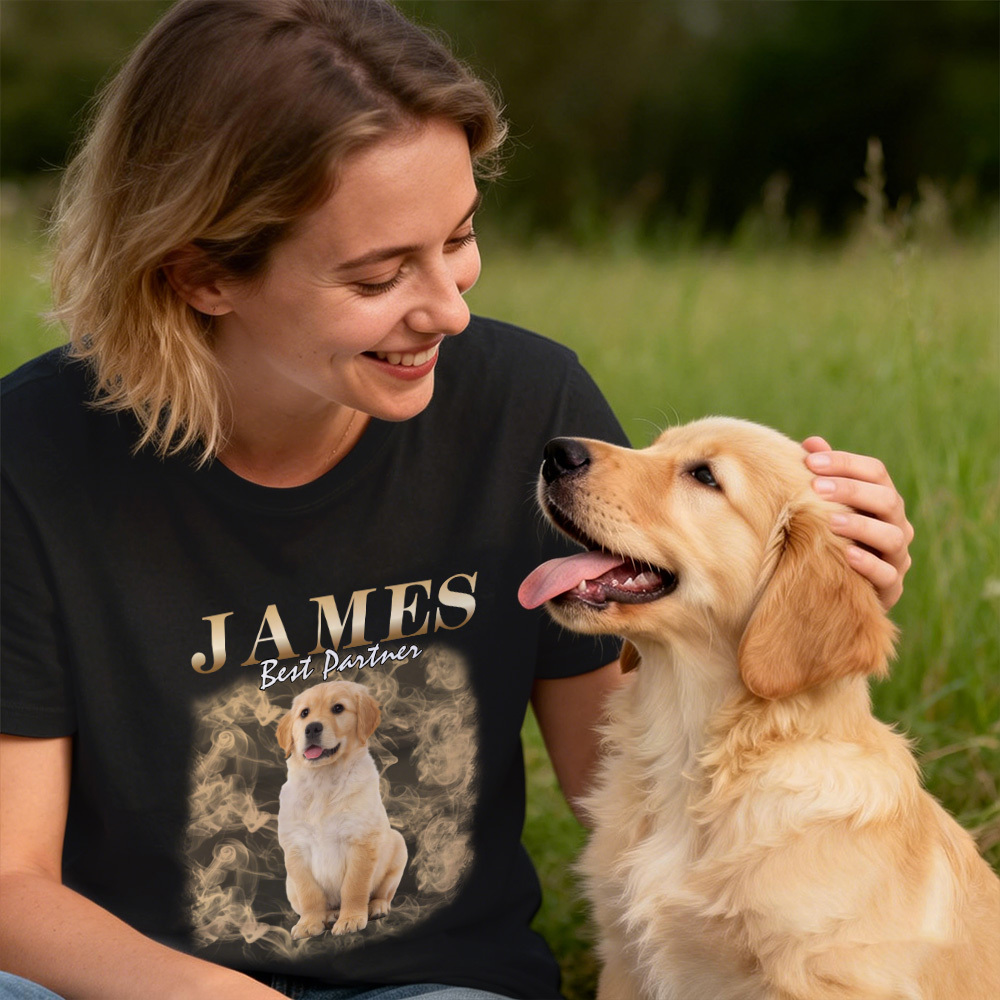 Custom Photo T-Shirt Personalized Vintage Style Pet Face T-Shirt Gift For Pet Lover - myfacesockseu