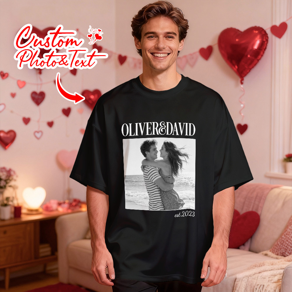 Personalized Couple Photo Tee Custom Photo T Shirt Name and  Est Year Anniversary Valentine Gift For Her - myfacesockseu