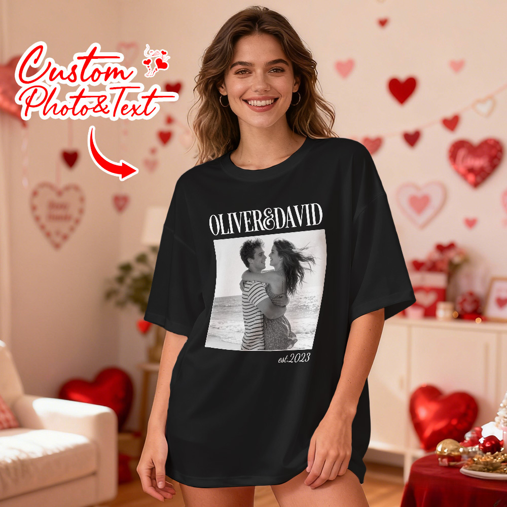 Personalized Couple Photo Tee Custom Photo T Shirt Name and  Est Year Anniversary Valentine Gift For Her - myfacesockseu