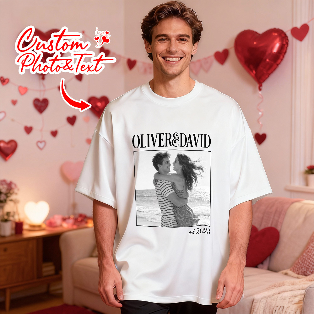 Personalized Couple Photo Tee Custom Photo T Shirt Name and  Est Year Anniversary Valentine Gift For Her - myfacesockseu