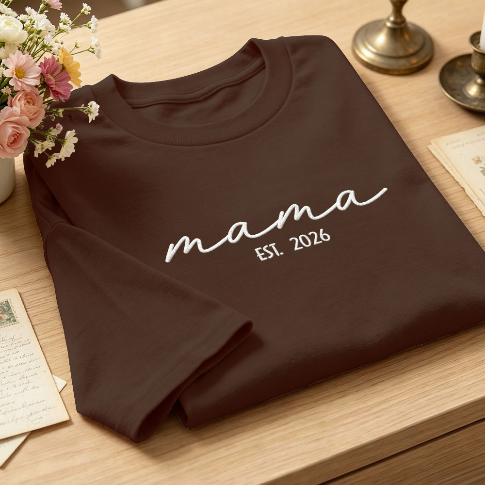 Custom Mama Embroidered T-Shirt Personalized Embroidered Tee for Mom New Mom Style Pregnancy Announcement Outfit Mother's Day Gift Selection - myfacesockseu