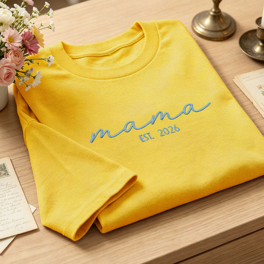 Custom Mama Embroidered T-Shirt Personalized Embroidered Tee for Mom New Mom Style Pregnancy Announcement Outfit Mother's Day Gift Selection - myfacesockseu