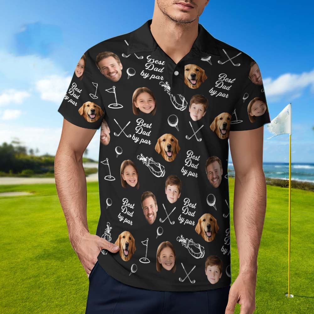Dad By Par Custom Face Golfer; Short Sleeve Golf Shirt Gift For Husband, Father - myfacesockseu