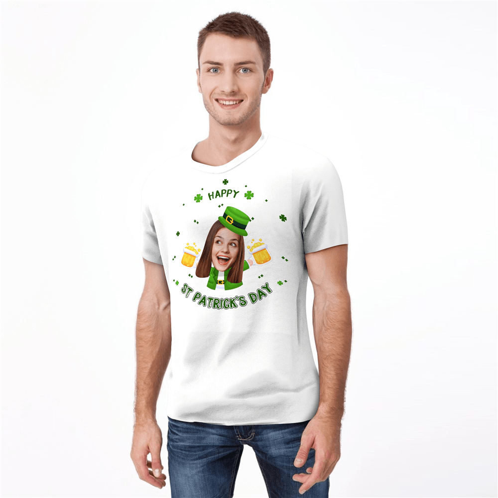 Custom Face Happy St. Patrick's Day Man T-shirt - facesockseur