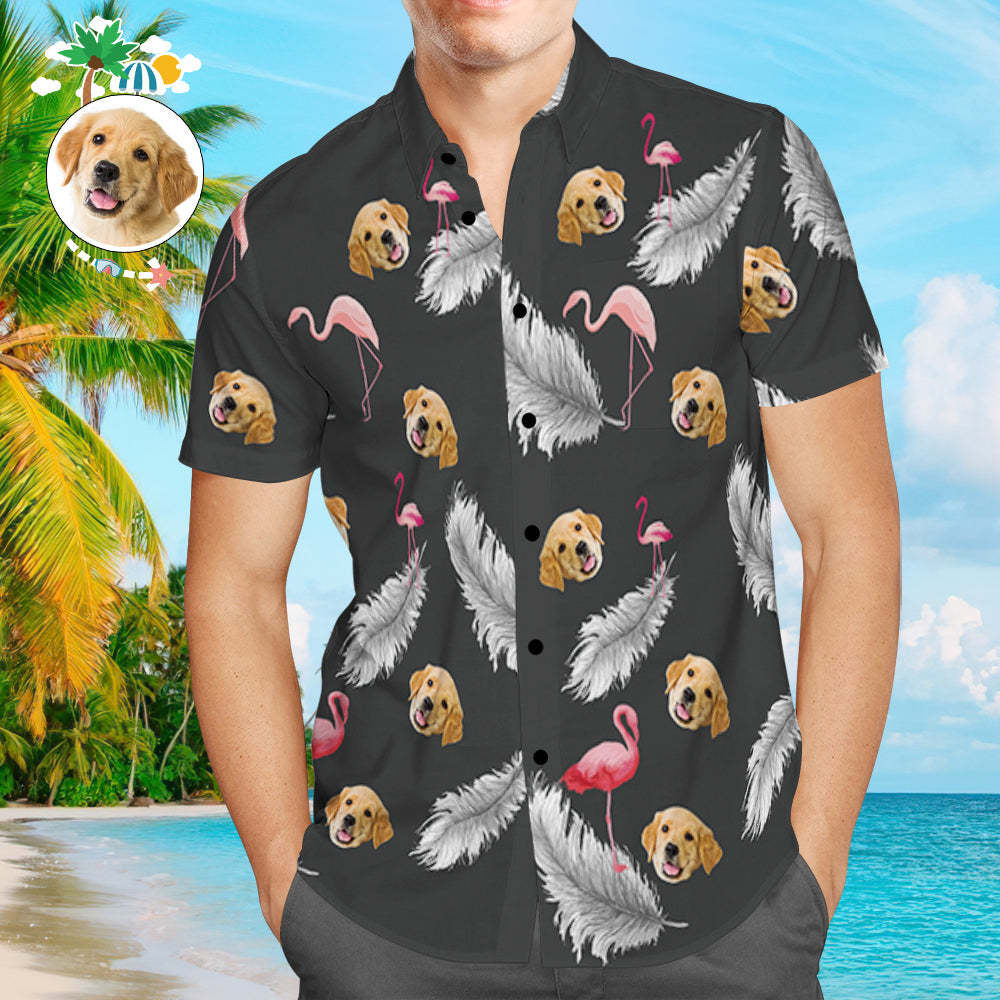 Custom Dog Face Hawaiian Shirt Black Feather Personalized Tee for Pet Owner - MyFaceSocksEU