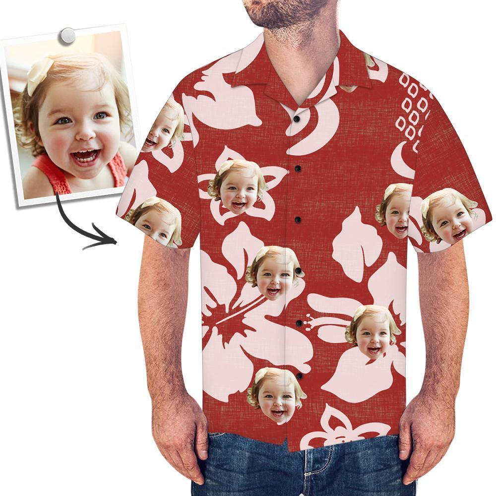 Custom Face All Over Print Red Hawaiian Shirt Petal - facesockseur