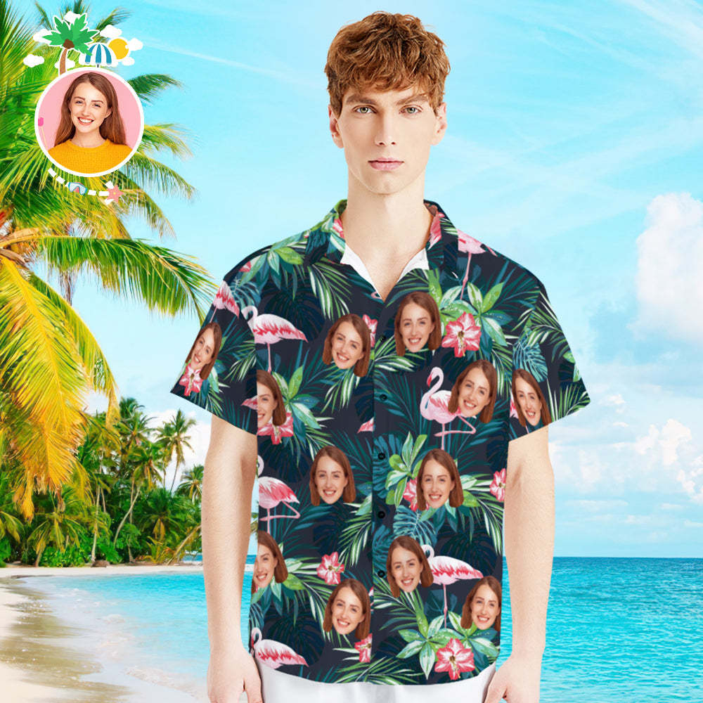 Custom Photo Hawaiian Shirt Parent-child Wears Personalised Face Hawaiian Shirt Gift Flamingo Flower - MyFaceSocksEU