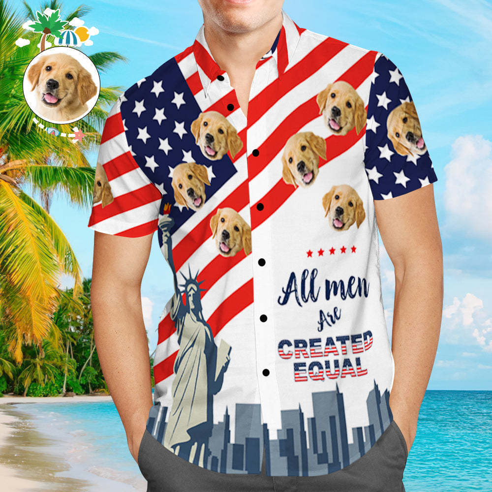Fourth of July Custom Hawaiian Shirt with Dog Photo Personalized Hawaiian Shirt American Flag Shirt - MyFaceSocksEU