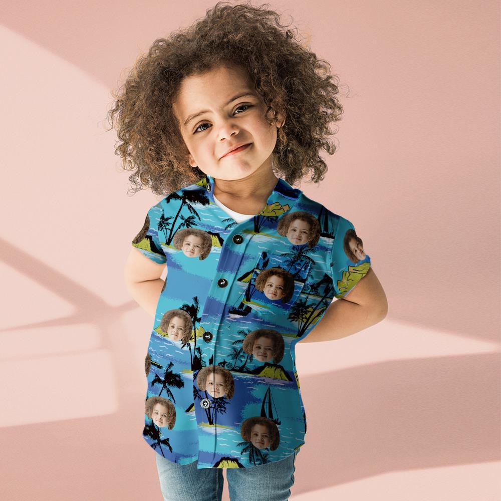 Custom Face Hawaiian Style Vice City Large Leaves Long Dress And Shirt Family Matching - MyFaceSocks