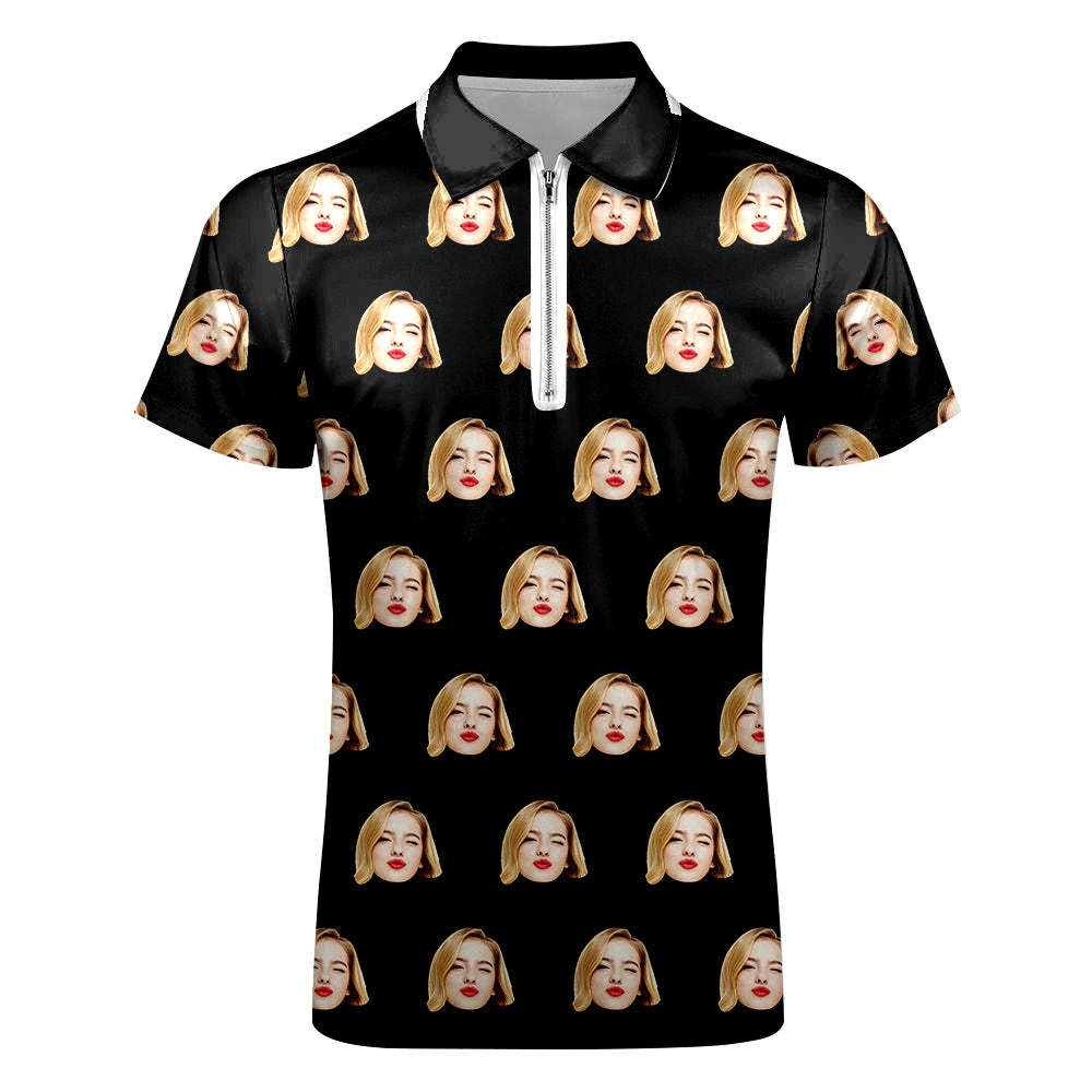 Custom Face Polo Shirt with Zipper Men's Polo Shirt for Him - MyFaceSocksEU