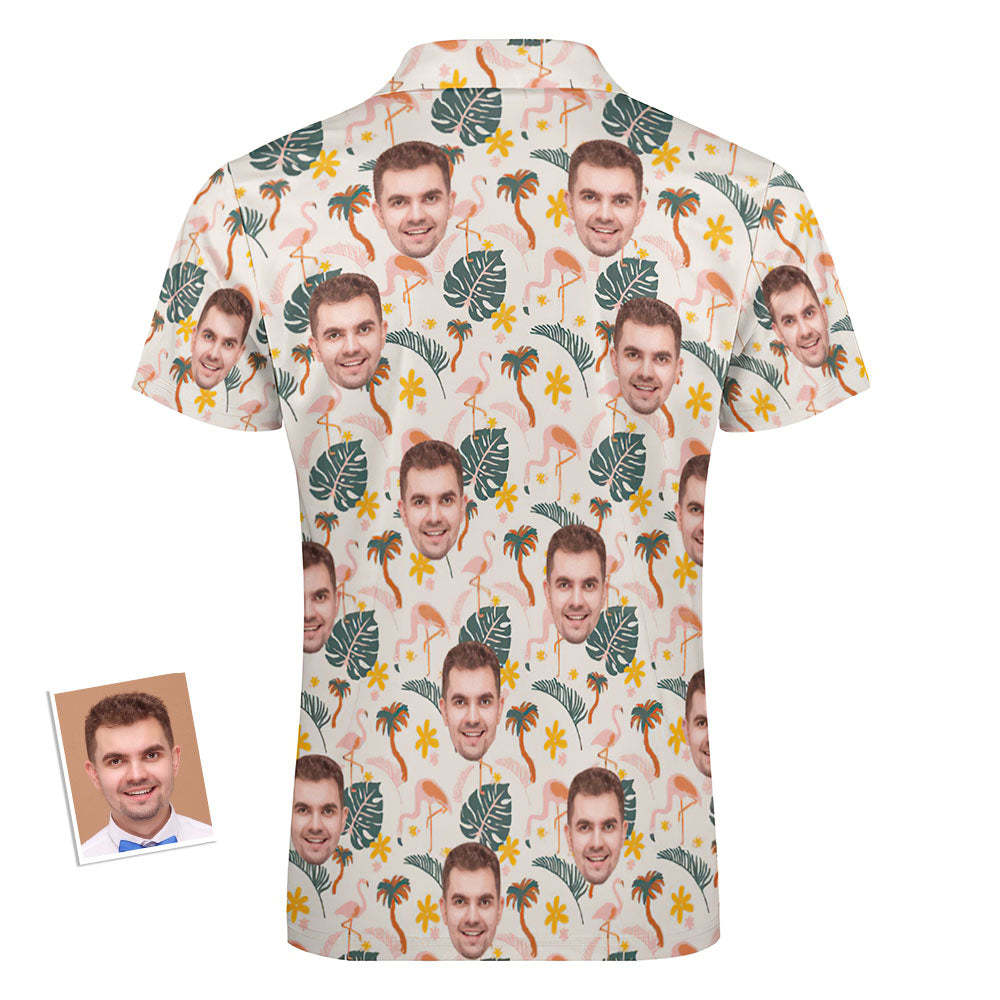 Custom Flamingo Wild Floral Men's Polo Shirt Personalized Face Funny Polo Shirt with Zipper - MyFaceSocksEU