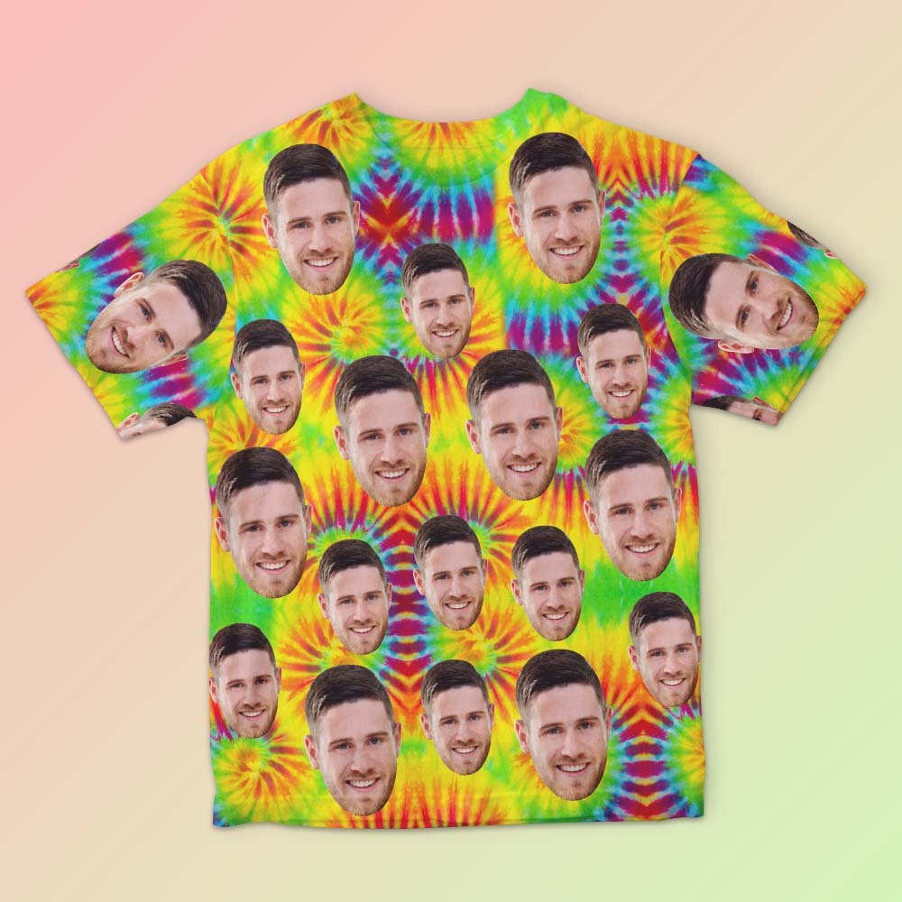 Custom Face Men's T-shirt Personalized Photo Funny Tie Dye T-shirt Gift For Men Colorful - MyFaceSocksEU