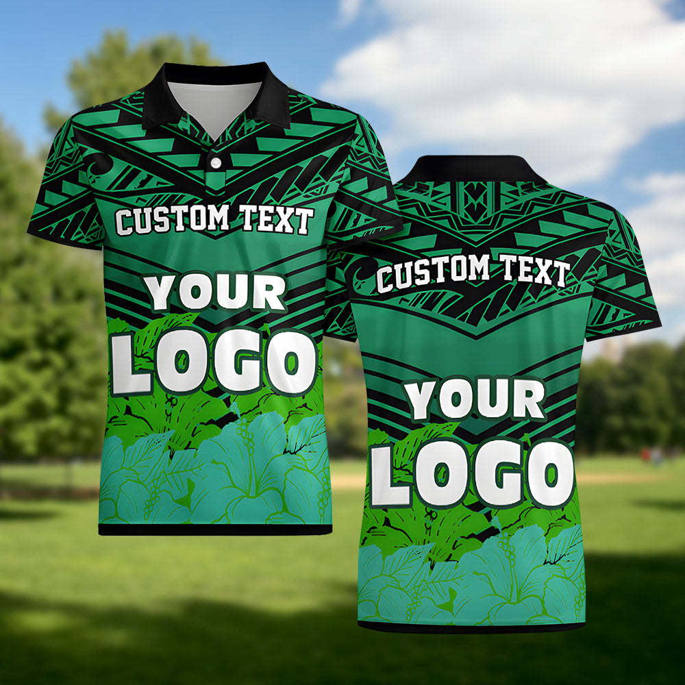 Men's Custom Logo Polo Shirt Personalized Name Hawaiian Golf Shirts Gift for Him - MyFaceSocksEU
