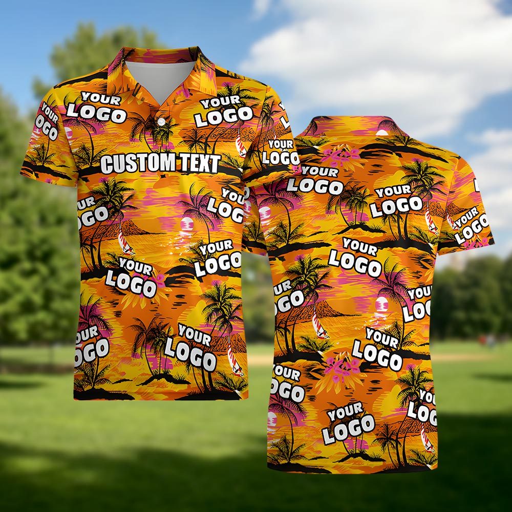 Men's Custom Logo Polo Shirt Personalized Name Hawaiian Holiday Tropical Party Aloha Shirts - MyFaceSocksEU